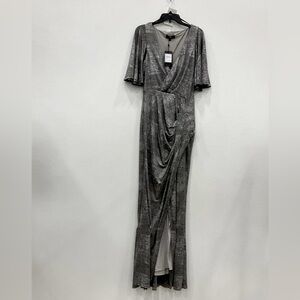 ABS Allen Schwartz Silver Draped Maxi Dress